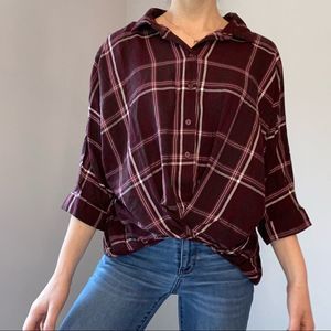 Velvet Heart Red Oversized Flannel Button Up High Low Shirt Size Small